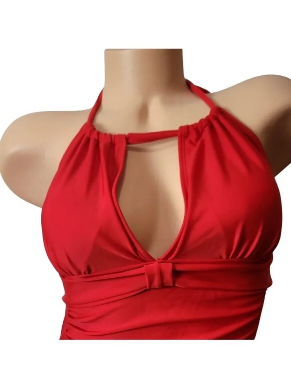 Smismivo Red Halter One-Piece Swimsuit With Ruched Front & Bow Detail - Picture 10 of 16